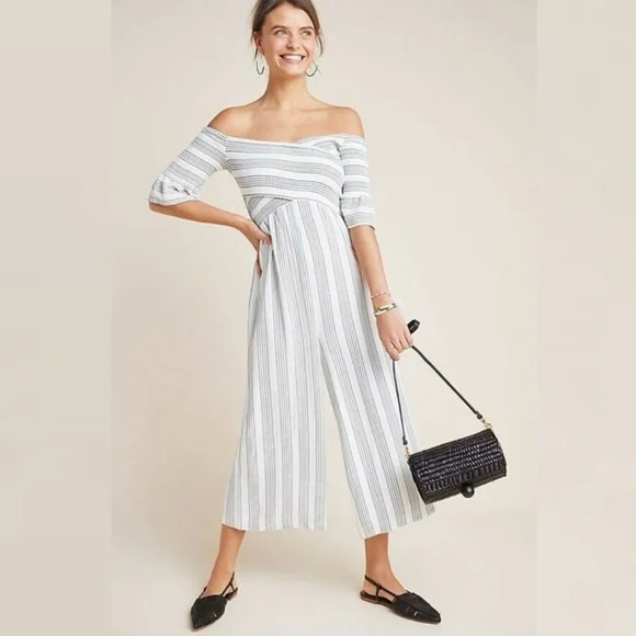 NWT Ali & Jay from Anthropologie Striped OffShoulder Wide Leg Jumpsuit - sz M